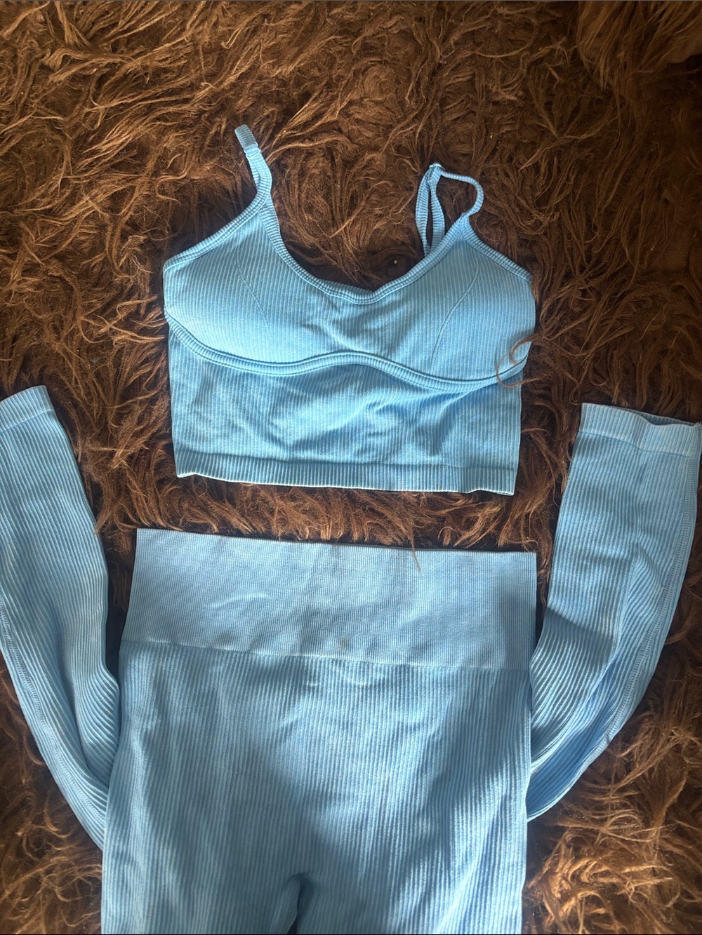 No Boundaries Light Blue Ribbed Adjustable Lined Top/Legging Set. Small